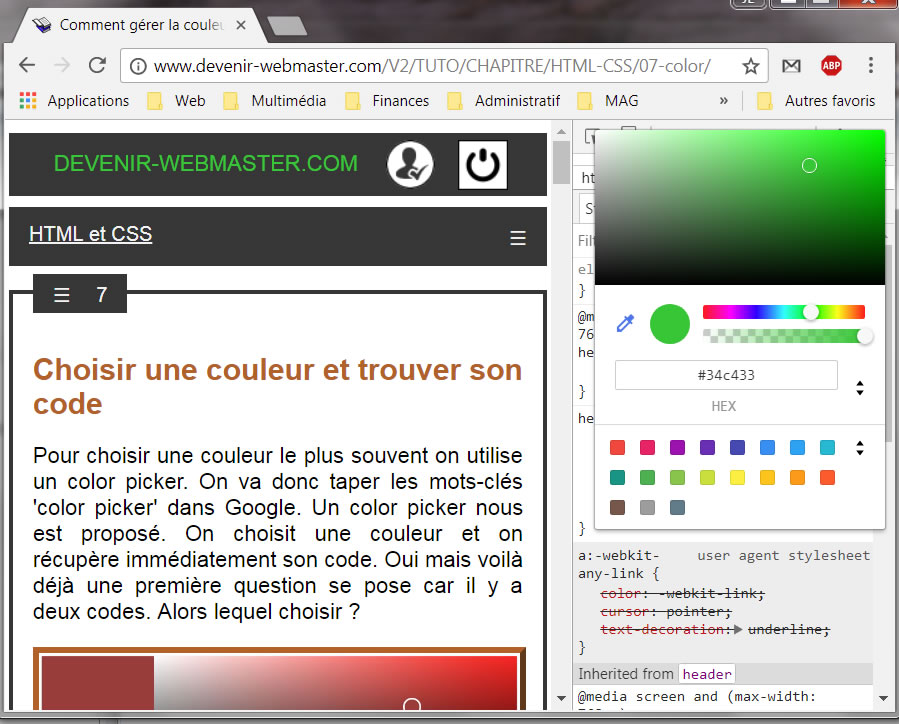 La couleur avec les outils pour webmaster