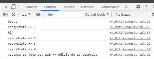 On visualise les différentes valeurs de readyState