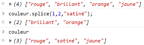 Exemple sur la console d'un appel à la méthode shift()