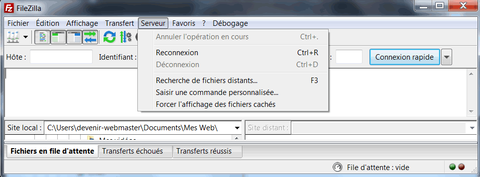 Menu Serveur de Filezilla