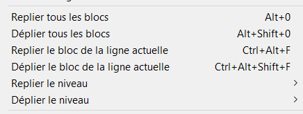 Menu Affichage pour la gestion des blocs