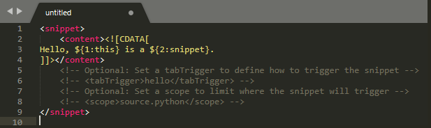 Code par défaut du snippet