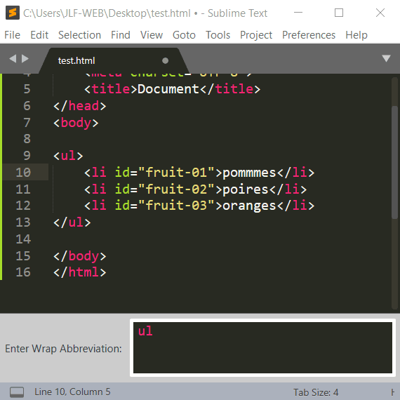 Utiliser le wrapper Emmet avec Sublime Text Exemple 3