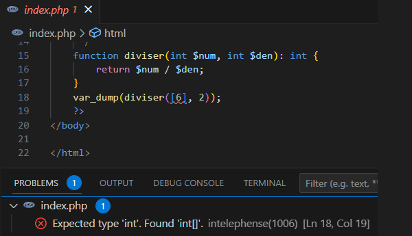 TypeError signalée par intelephense