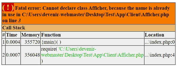 Message d'erreur si deux classes ont le même nom