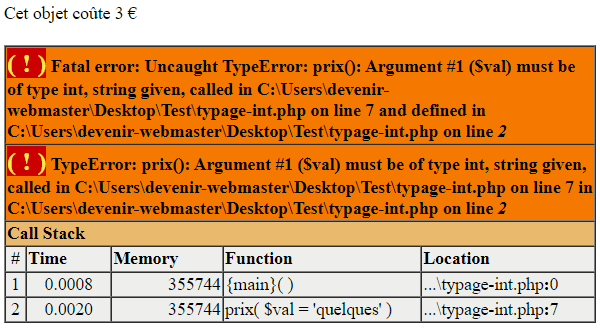 TypeError si la contrainte de type n'est pas respectée.